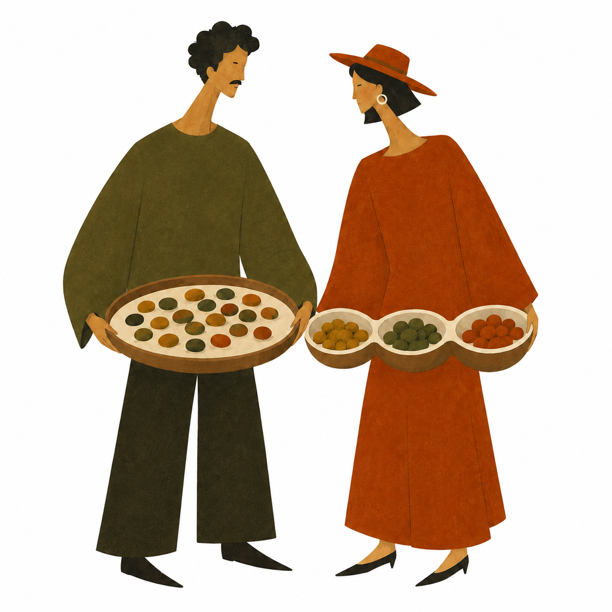 Two people considering individual contributions together and distinct groups of contributions