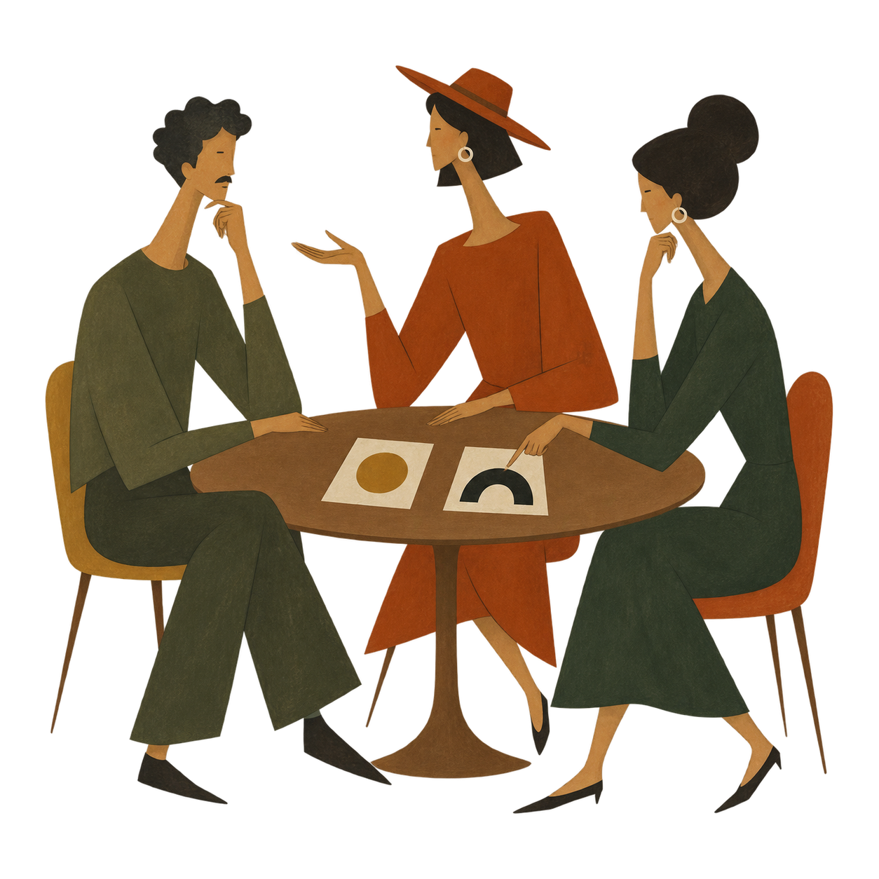 People discuss reasons around a table