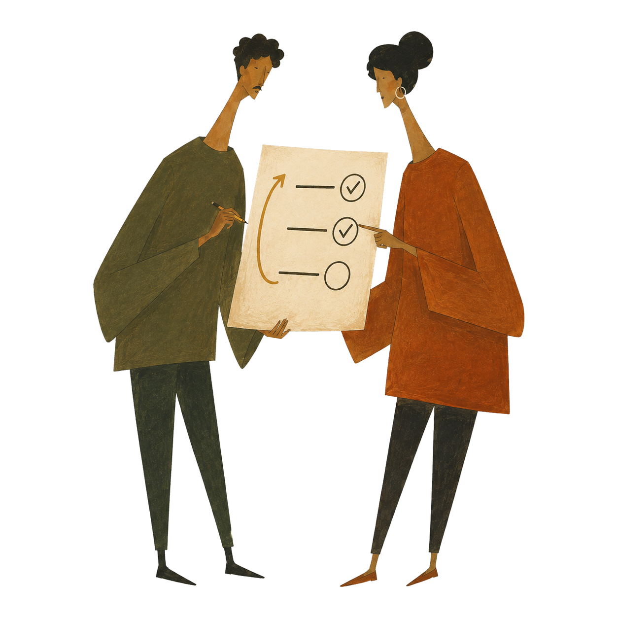 People review progress on a checklist